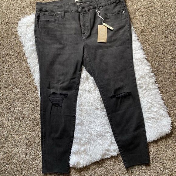 Madewell Jeans 9” High Rise Skinny NEW Distressed Black Raw Ankle Plus Size 35 P - Picture 1 of 10
